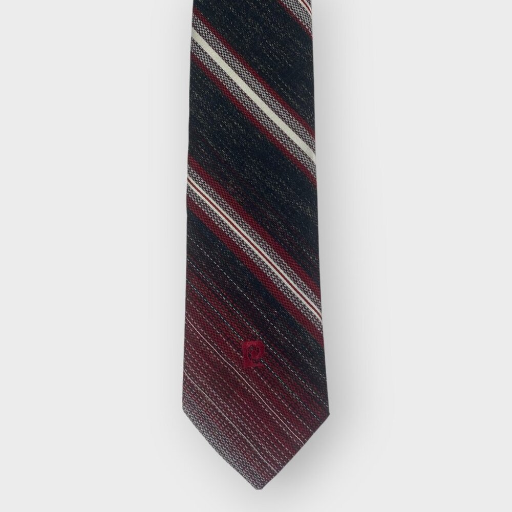 Vintage Pierre Cardin Tie | Red Black Diagonal Stripes | Logo | Short Poly